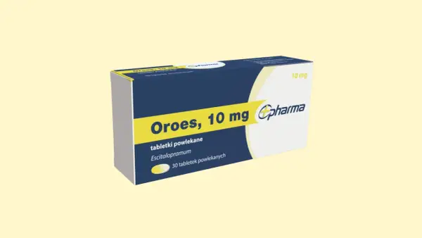 Opakowanie leku Oroes, 10 mg, zawierające 30 tabletek powlekanych Escitalopramum.