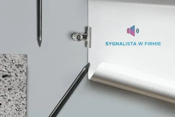 Czy ustawa o ochronie sygnalistów obejmie także małe firmy rodzinne? Na białej kartce widnieje napis "SYGNALISTA W FIRMIE" i ikona głośnika.