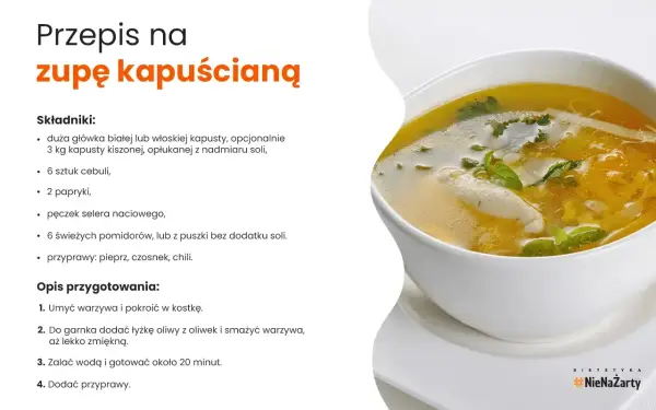 Przepis na zupę kapuścianą, idealną na 7-dniową dietę kapuścianą. Aromatyczna zupa z kapusty, warzyw i przypraw.