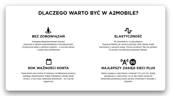 Rok ważności konta plus za 29 zł. Twoje konto ważne 12 miesięcy od doładowania. Elastyczność i brak zobowiązań w a2mobile.