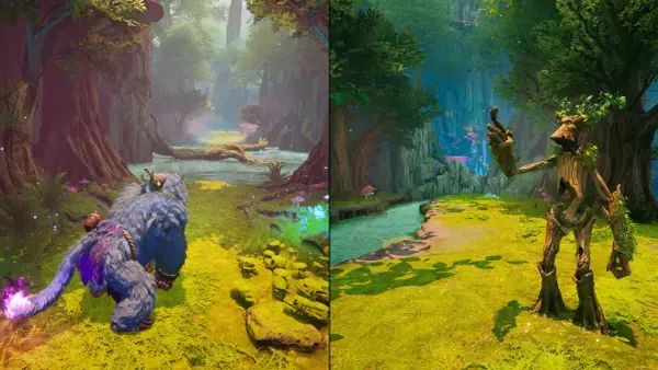 Dwie podobne gry: niebieski futrzak z magicznym ogonem i drzewny stwór w baśniowym lesie.