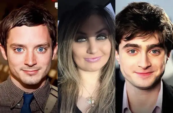 Elijah Wood e Daniel Radcliffe, affiancati da una donna, sembrano pronti per un'avventura magica.