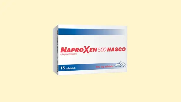Opakowanie leku Naproxen Hasco 500 mg, zawierające 15 tabletek.