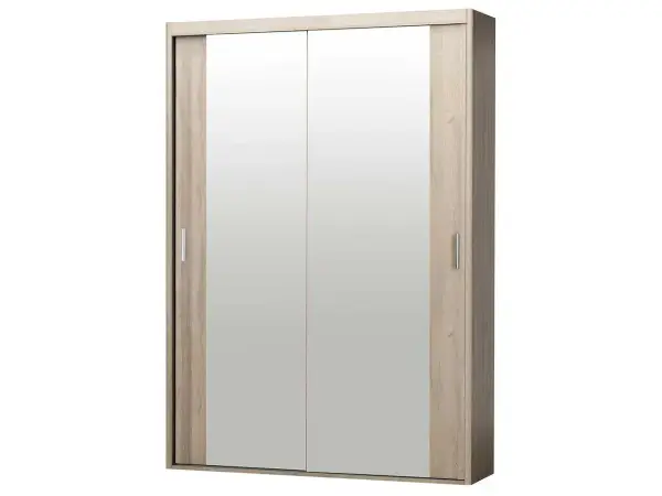 Szafa z drzwiami przesuwnymi, z dwoma dużymi lustrami. Dowiedz się, jak przykleić lustro do szafy, by nadać jej nowy wygląd.