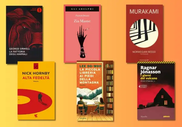 Sei libri brevi da leggere: "La fattoria degli animali", "Zia Mame", "Norwegian Wood", "Alta fedeltà", "La piccola libreria ai piedi della montagna", "I giorni del vulcano".