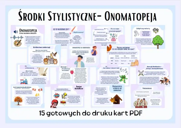 Onomatopeje to słowa naśladujące dźwięki, jak "miau" czy "bum". Wzbogacają język, tworząc obrazy dźwiękowe.