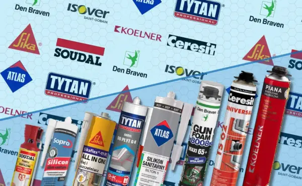 Klej do pianki EVA i inne materiały budowlane marek Sika, Soudal, Tytan, Atlas, Ceresit, Den Braven.
