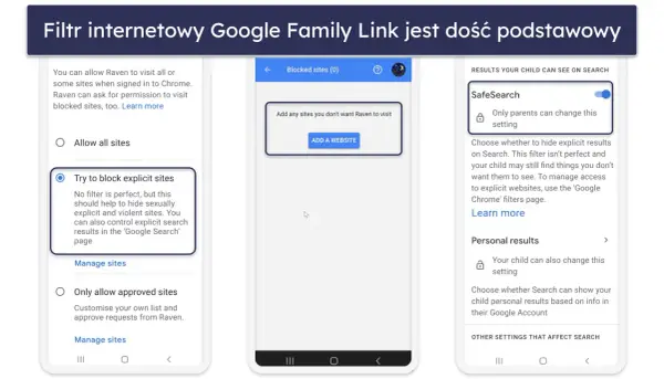 Jak zablokować strony dla dorosłych? Google Family Link oferuje opcję "Spróbuj blokować nieodpowiednie strony", która pomaga ukryć treści dla dorosłych.