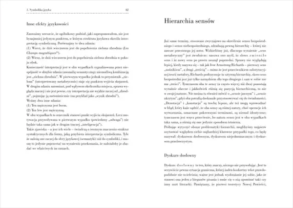 Hierarchia sensów, gdzie dedis diabeł tekst, opisuje sensy jawne i ukryte, denotację i konotację.