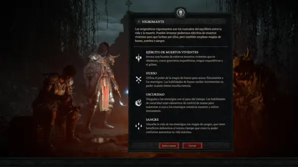 Clases de Diablo 4: Nigromante, que invoca muertos vivientes, usa magia de hueso, oscuridad y sangre.