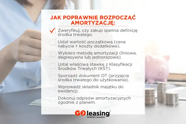 Jak rozpocząć amortyzację środków trwałych: weryfikacja, ustalenie wartości, wybór metody, stawki KST, dokument OT, ewidencja i odpisy.