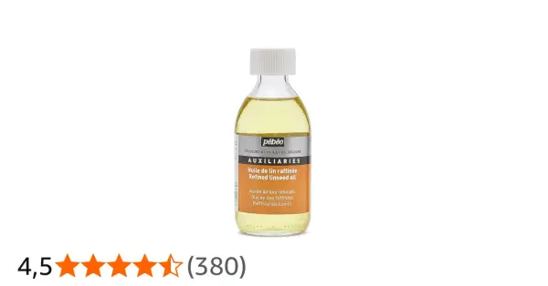 Flacone di olio di lino raffinato Pébéo, ideale per preparare e proteggere le cementine artistiche.