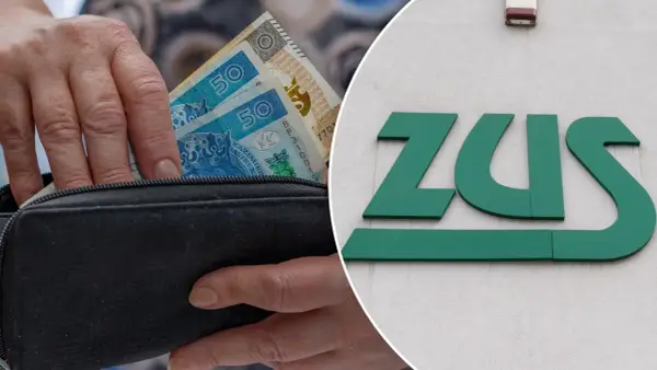 Ręka wkłada pieniądze do portmonetki, obok zielone logo ZUS. Każdy beneficjent czeka na swoje świadczenia.