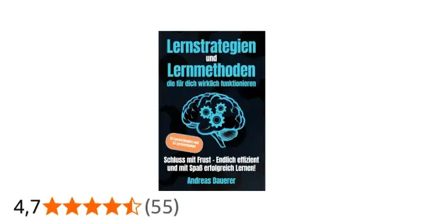 Buchcover mit Gehirn-Grafik und Zahnrädern. Titel: "Lernstrategien und Lernmethoden, die für dich wirklich funktionieren". Enthält 19 Lernstrategien und 33 Lernmethoden.