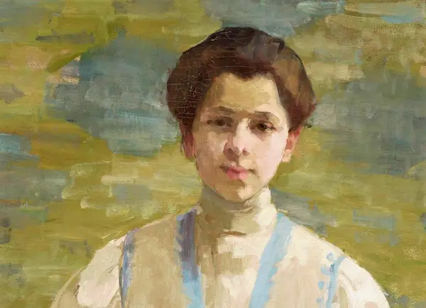Portret młodej kobiety, inspirujący do zgłębiania **Olgi Boznańskiej biografii**.