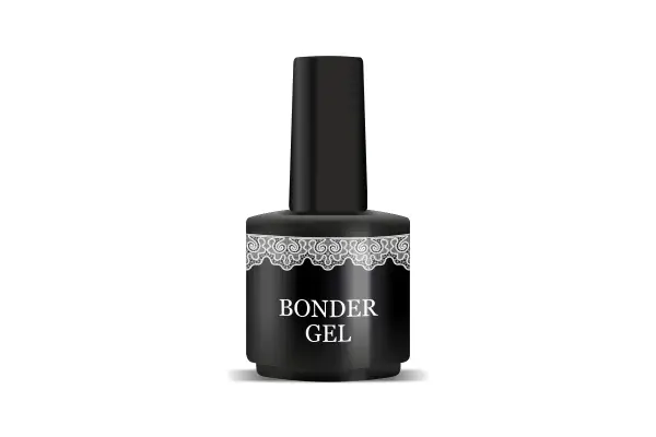 Czarny lakier do paznokci z napisem "BONDER GEL". To produkt, który zapewnia trwałość stylizacji.