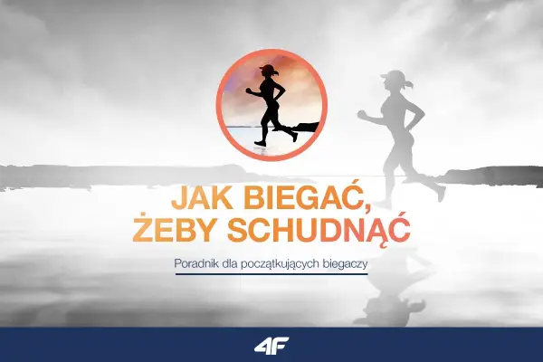 Sylwetki biegaczy na tle krajobrazu. Tekst: "Jak biegać, żeby schudnąć". Poradnik dla początkujących. Ile cardio na redukcji?