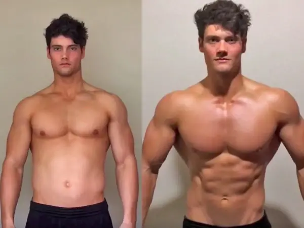 Ein normal trainierter Mann zeigt beeindruckende Fortschritte im Bodybuilding.