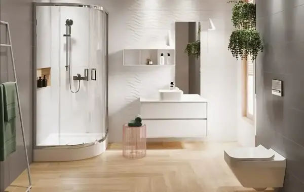 Nowoczesna łazienka 5m2: prysznic, umywalka, WC. Szacowany koszt remontu łazienki 5m2 robocizna.
