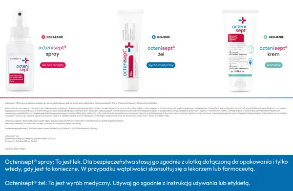 Spray, żel i krem z oktenidyną: odkażanie, gojenie i ukojenie. Produkty do ran, błon śluzowych i skóry.