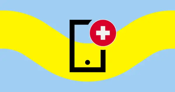 Symbol telefonu z czerwonym kółkiem i białym krzyżem, na tle falujących pasów żółtego i błękitnego. Idealny do opisu roamingu w UE.