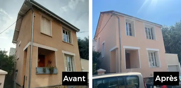 Avant/après : la maison a gagné en éclat avec son isolation extérieure refaite. Les façades sont plus claires et nettes.