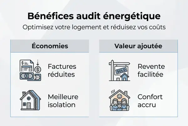 Bénéfices d'un audit énergétique : factures réduites, meilleure isolation, revente facilitée et confort accru. Optimisez votre logement !