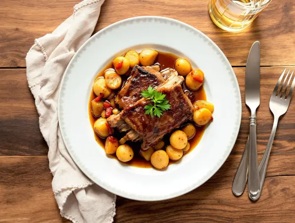 Travers de porc au barbecue Weber, tendres et juteux, servis avec des pommes de terre rôties et une sauce savoureuse. Le temps de cuisson parfait pour un délice.