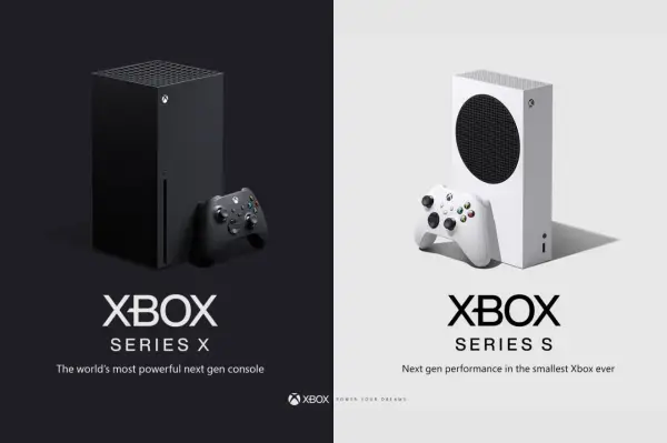 Dos consolas Xbox: la potente Xbox Series X negra y la compacta Xbox Series S blanca, listas para la próxima generación de juegos.