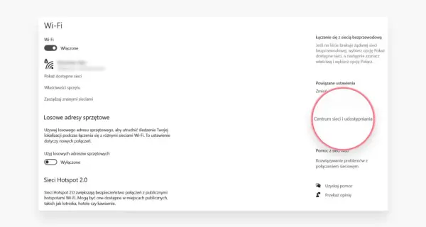 Ustawienia Wi-Fi: włączone, losowe adresy sprzętowe wyłączone. Centrum sieci i udostępniania. Co to IP?