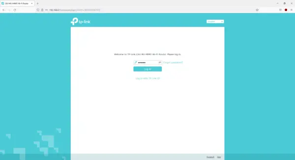 Strona logowania do routera TP-Link C6U MU-MIMO Wi-Fi. Wpisz hasło, aby się zalogować.