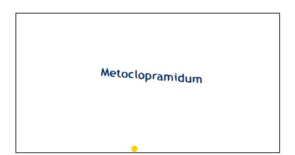Napis "Metoclopramidum" na białym tle. Symbolizuje lek Metoclopramidum Polpharma.