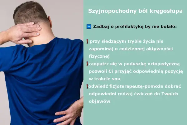 Mężczyzna trzymający się za kark i dolną część pleców, symbolizujący ból.