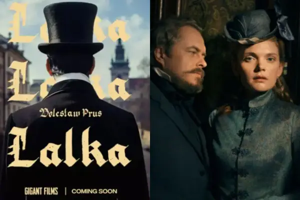 Plakat i kadr z filmu "Lalka" Bolesława Prusa. Elegancka ekranizacja powieści.