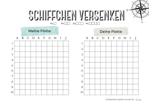 Spielbrett für das Schiffe versenken Spiel mit zwei Feldern: "Meine Flotte" und "Deine Flotte".