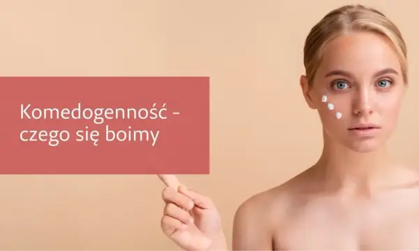 Komedogenność - czego się boimy? Młoda kobieta z białymi kropkami kremu na policzku.