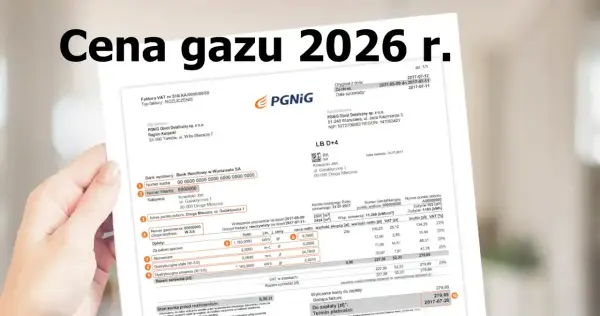 Faktura za gaz z 2026 r. pokazuje miesięczne zużycie gazu, podsumowując koszty i VAT.