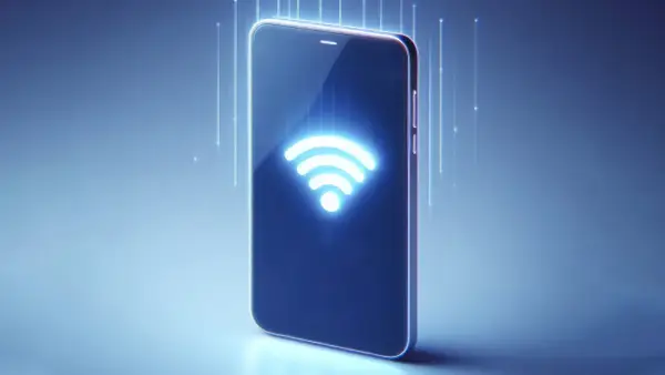 Smartfon z podświetlonym symbolem Wi-Fi, sugerujący jak zadzwonić z internetu.