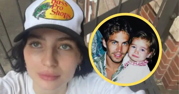 Młoda kobieta w czapce Bass Pro Shops obok zdjęcia Paula Walkera z córką. Choć Paul Walker nie miał żony, jego córka Meadow jest jego największym dziedzictwem.