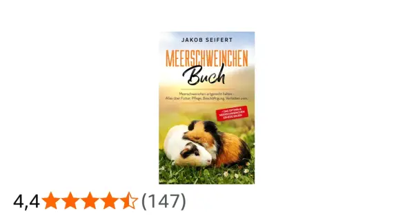 Buchcover mit zwei Meerschweinchen, das Thema "Meerschweinchen artgerecht halten" behandelt. Tipps für Futter, Pflege und Gehegebau.