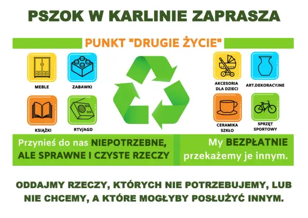 Co można oddać na PSZOK: meble, zabawki, książki, RTV/AGD, akcesoria dla dzieci, ceramikę, szkło, art. dekoracyjne i sprzęt sportowy.
