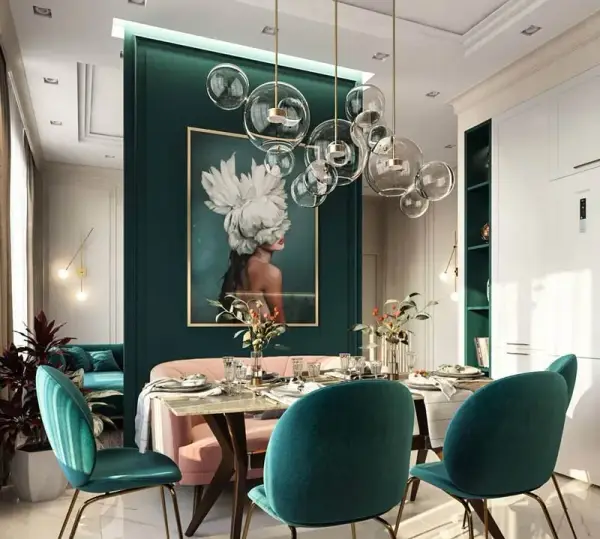 Salon butelkowa zieleń: 5 najlepszych inspiracji na stylowe wnętrze