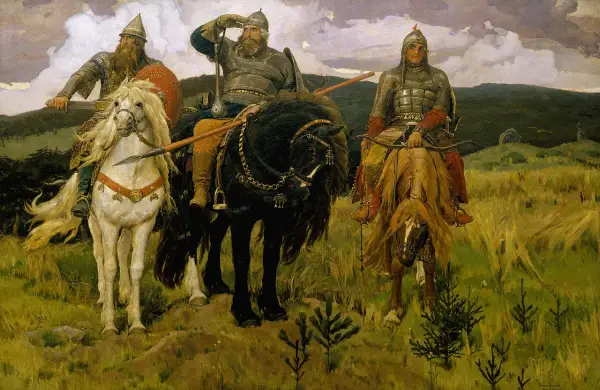 Trzech jeźdźców w zbrojach, symbolizujących epickich bohaterów, ukazuje, jakie są różnice w kreacji bohatera w literaturze polskiej a anglosaskiej.