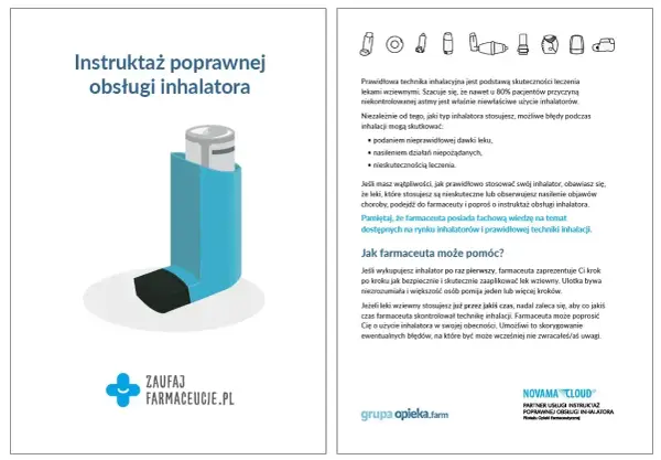 Instrukcja obsługi inhalatora, np. Ventolin. Prawidłowa technika to klucz do skutecznego leczenia astmy. Farmaceuta pomoże opanować właściwe użycie.