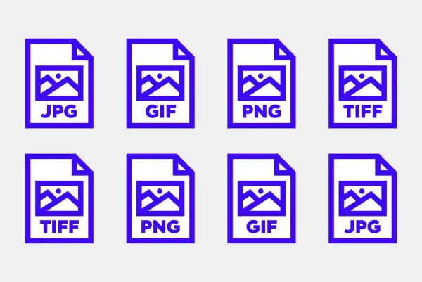 Iconos de archivos de imagen: JPG, GIF, PNG, TIFF. Para impresión, TIFF suele ser el formato de imagen con mejor calidad.