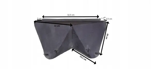 Czarny deflektor do kominka Nordflam, wykonany z metalu, z widocznymi wymiarami: 32,5 cm, 22 cm, 20 cm, 14,5 cm, 2,5 cm i 1 cm.