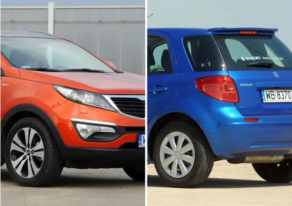 Pomarańczowy Kia Sportage i niebieski Suzuki SX4. Które z nich to najmniej awaryjne auta?