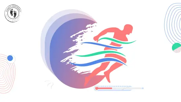A runner in motion, symbolizing a virtual walk fundraiser. The logo "Charity Footprints" is visible.