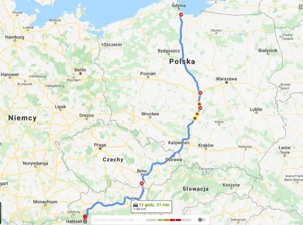 Trasa z Gdyni do Hallstatt pokazuje, gdzie są Alpy. Podróż przez Polskę, Czechy i Słowację.