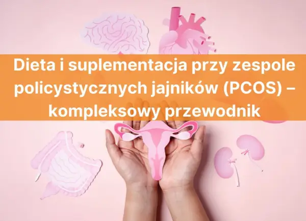 PCOS co to? Zespół policystycznych jajników – dieta i suplementacja. Grafika przedstawia narządy wewnętrzne i mózg.